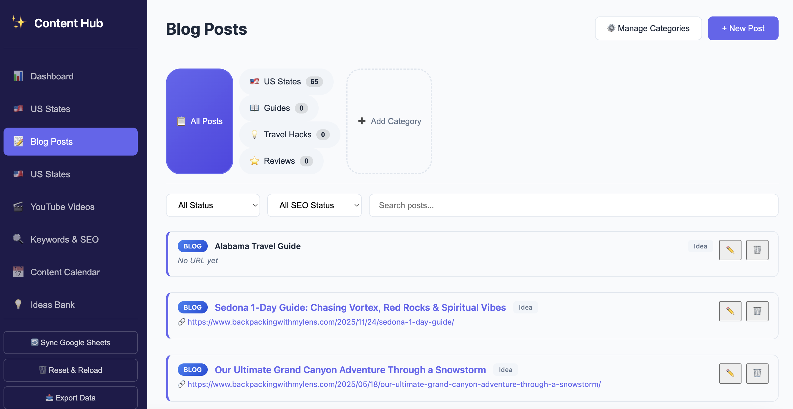 version 1 of blog bog dashboard